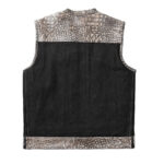 Men's Black & Gray Leather Denim Vest W/ Crocodile embossed Concealed Waistcoat - Image 3