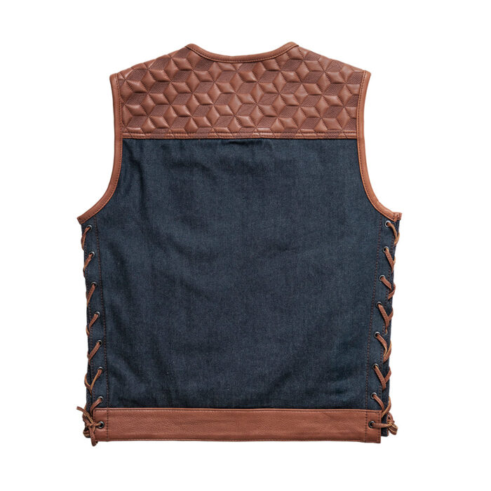 Red Label - Men's Club Style Leather/Denim Motorcycle Vest - Limited Edition - Image 3