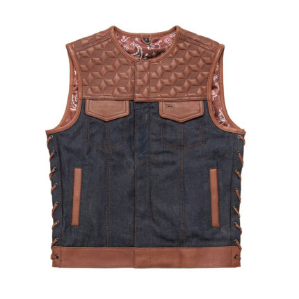 Red Label - Men's Club Style Leather/Denim Motorcycle Vest - Limited Edition