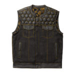 MotoGrip Men's Leather Vest Gold paisley lining & Gold Thread Concealed Waistcoat