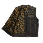 MotoGrip Men's Leather Vest Gold paisley lining & Gold Thread Concealed Waistcoat - Image 2