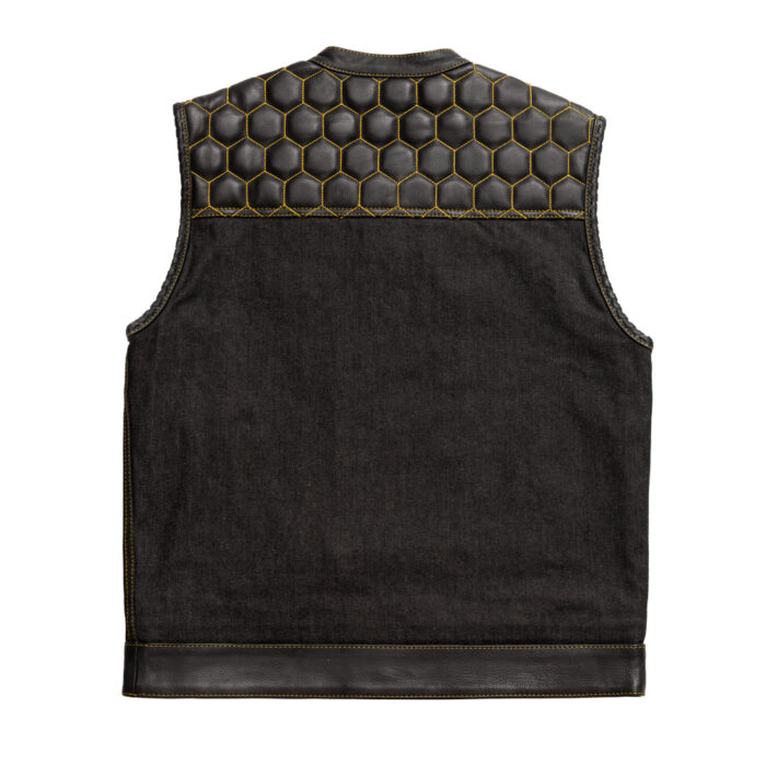 MotoGrip Men's Leather Vest Gold paisley lining & Gold Thread Concealed Waistcoat - Image 3