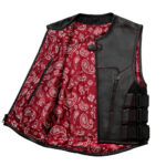 MotoGrip Swat Style Black Leather Men's Motorcycle Concealed Red Paisley lining & Side Strap Vest - Image 2