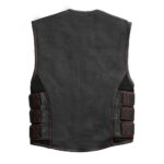 MotoGrip Swat Style Black Leather Men's Motorcycle Concealed Red Paisley lining & Side Strap Vest - Image 3