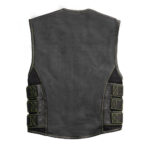 Men's Swat Style Black Leather Vest W/ Green Paisley Lining Motorbike Side Strap Waistcoat - Image 3