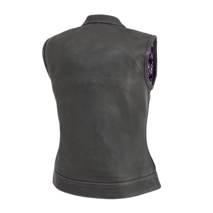 Jessica Women's Motorcycle Leather Vest - Purple - Limited Edition - Image 2