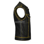 Men's Black Leather Vest Diamond Motorbike Motorcycle Concealed Yelow Waistcoat - Image 5