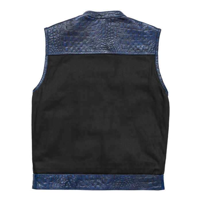 Men's Black & Blue Leather Denim Vest W/ Crocodile embossed Concealed Waistcoat - Image 3