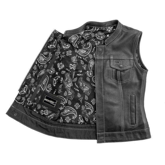 Jessica Women's Motorcycle Leather Vest - White - Limited Edition - Image 3