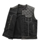 Hunt Club Motorcycle Leather Canvas Vest White Stitch - Image 2