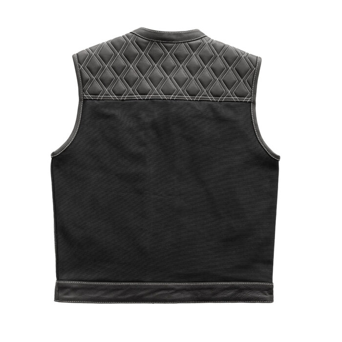 Hunt Club Motorcycle Leather Canvas Vest White Stitch - Image 3